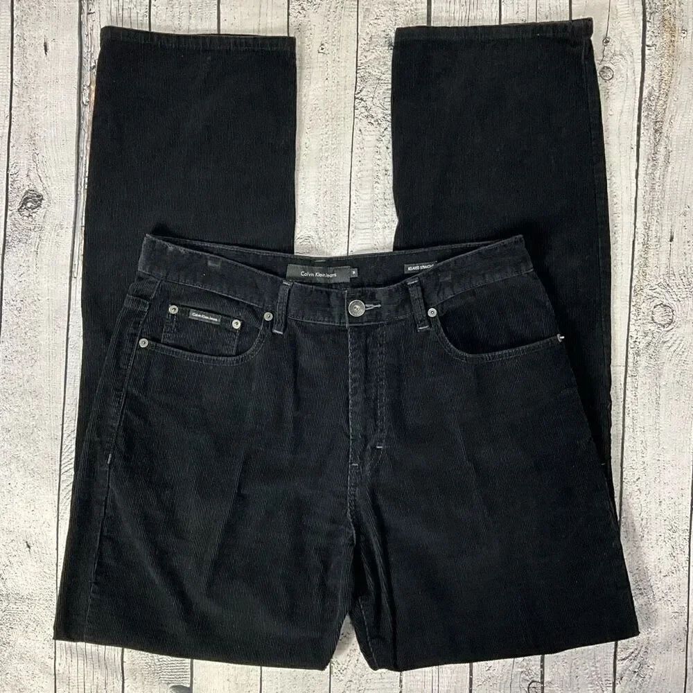 CALVIN KLEIN Relaxed Straight Black Corduroy Pants